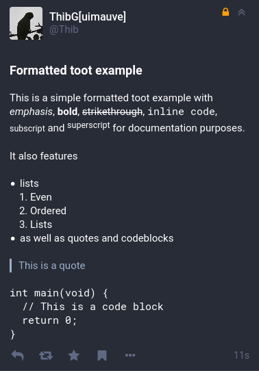 Screenshot of a formatted toot